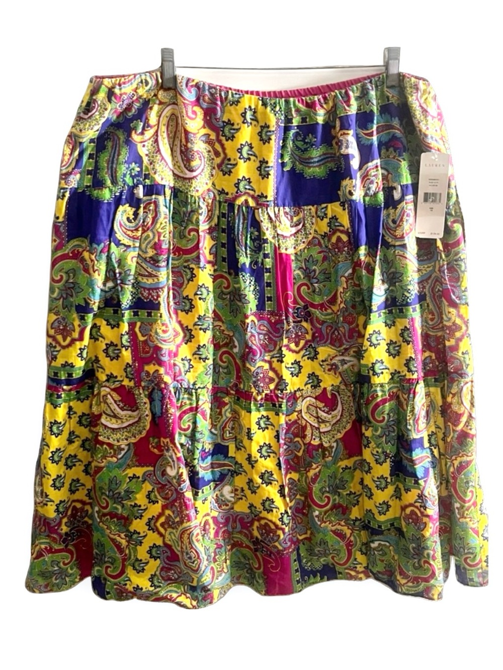 Lauren Ralph Lauren 1X Colorful Paisley Tiered Skirt NWT Boho Cotton New